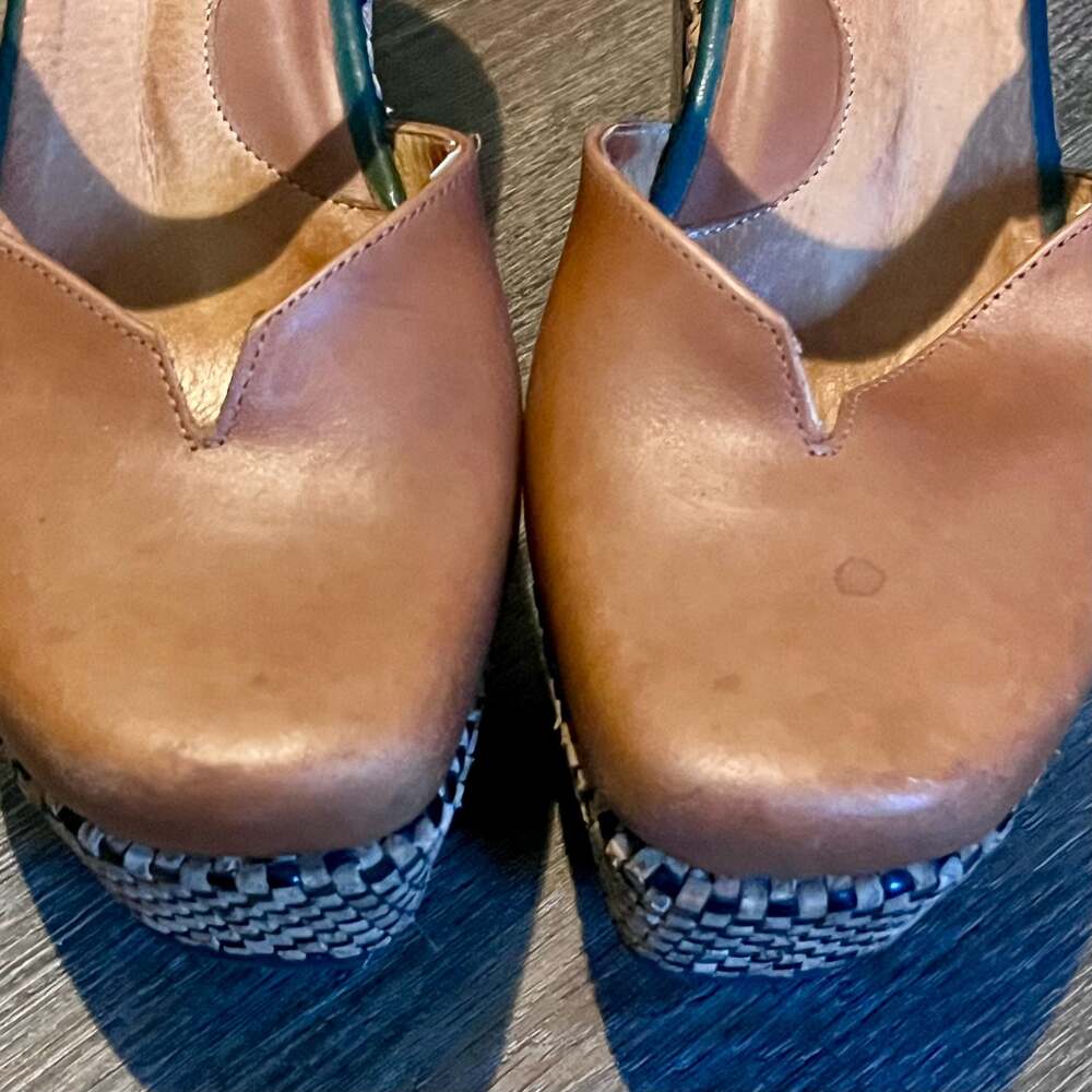 John Fluevog Ana Rita Leather Platform Mary Jane Heels Size 7 Brown Tan - Picture 4 of 13